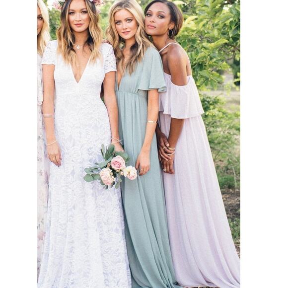 Show me your mumu faye flutter maxi dress Deep V open back sage crisp size small - Picture 10 of 12